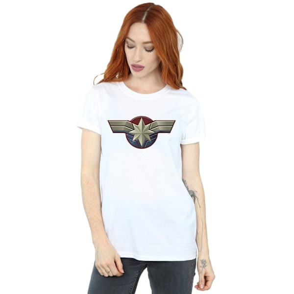 Marvel Womens/Ladies Captain Marvel Chest Emblem Cotton Boyfrie White M