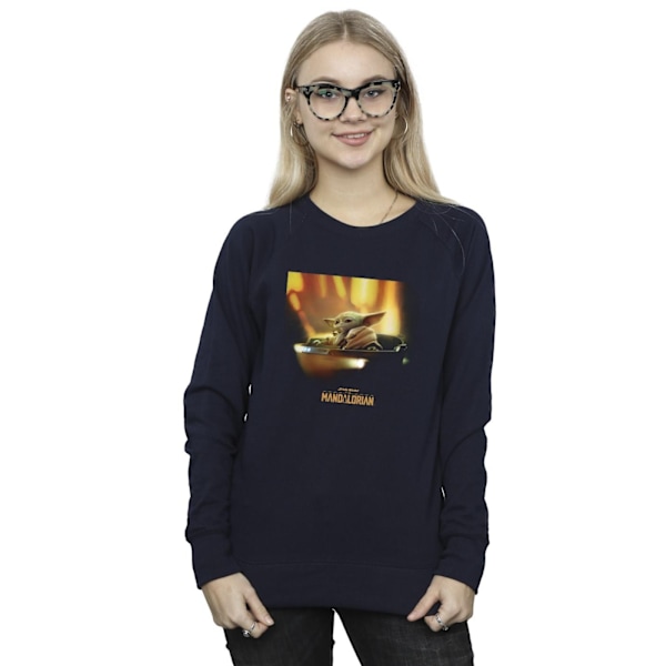 Star Wars Dam/Damer The Mandalorian Grogu Målad Sweatshirt Navy Blue M