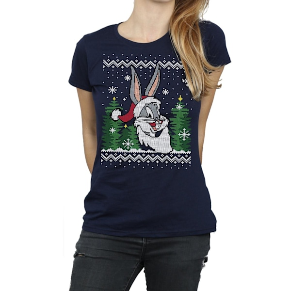 Looney Tunes Dam/Damer Bugs Bunny Jul Fair Isle Bomullströja Navy Blue XL