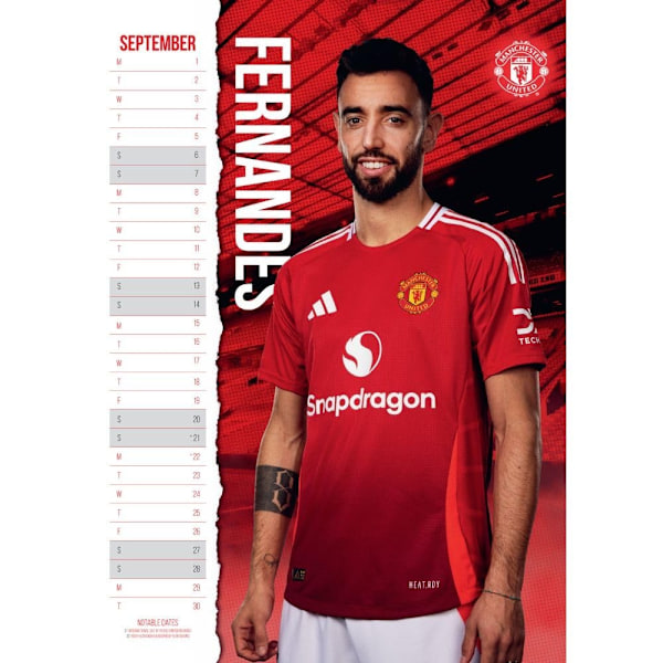 Manchester United FC Väggkalender 2025 A3 Storlek Röd/Vit/Gul Red/White/Yellow One Size