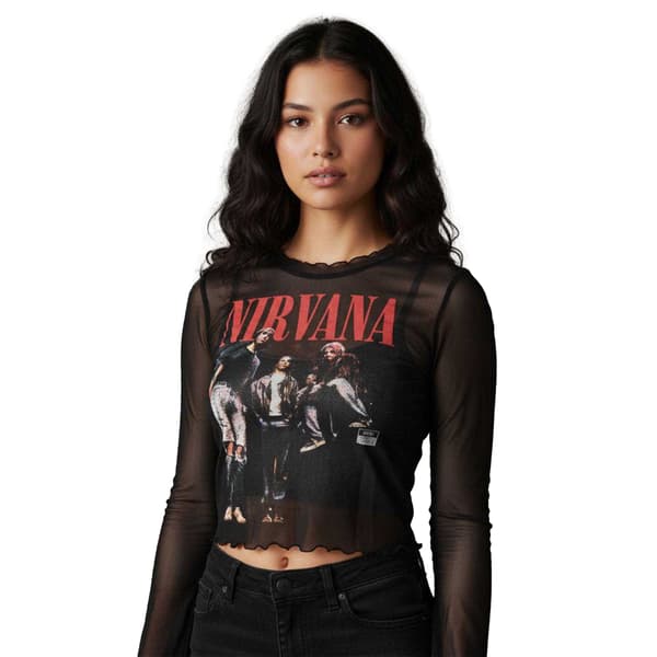 Nirvana In Utero Bandfoto Mesh-tröja med lång ärm för dam Black M