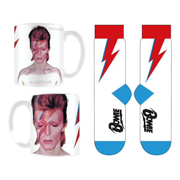 David Bowie Aladdin Sane Lightning Bolt Mugg och Strumpset Storlek One Si White/Red One Size
