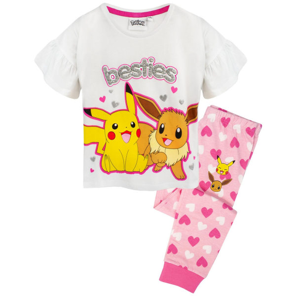 Pokemon Girls Besties Pikachu & Eevee Frill Long Pyjamas Set 5-6 White/Pink 5-6 Years