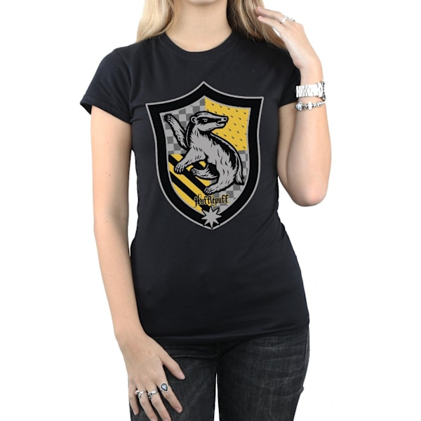 Harry Potter Dam/Kvinnor Hufflepuff Crest Flat Bomull T-shirt Black L