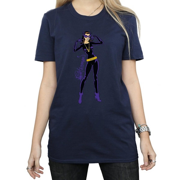 DC Comics Dam/Damer Catwoman Happy Pose Bomull Boyfriend T- Navy Blue L