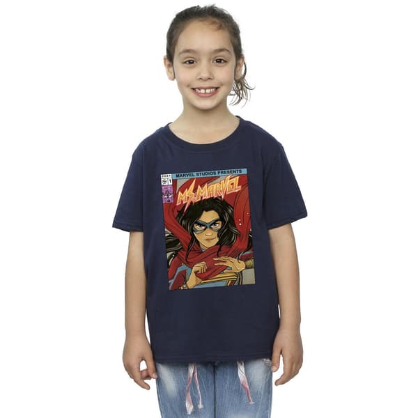 Marvel Girls Ms Marvel Comic Poster T-shirt i bomull 7-8 år Na Navy Blue 7-8 Years