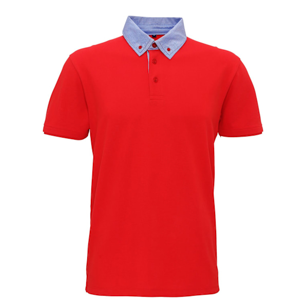 Asquith & Fox Herr Chambray Button Down Krage Polo M Röd/Denim Red/Denim M