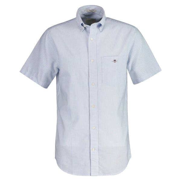 Gant Herr Randig Kortärmad Button-Down Skjorta S Ljusblå Light Blue S
