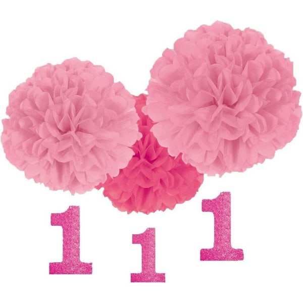 Amscan Fluffy Pom Pom 1:a födelsedag hängande dekoration (Förpackning med Pink One Size