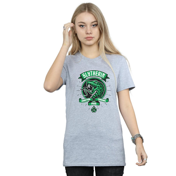 Harry Potter Dam/Kvinnor Slytherin Toon Crest Bomull Pojkvän Sports Grey S