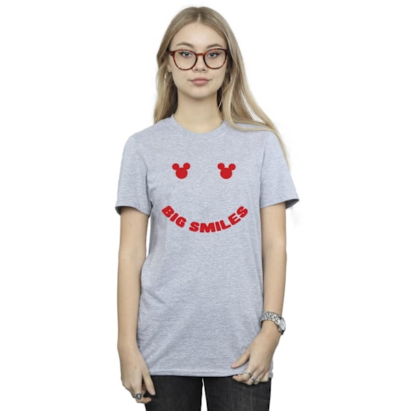 Disney Dam/Kvinnor Mickey Mouse Big Smile Bomull Boyfriend T- Sports Grey S