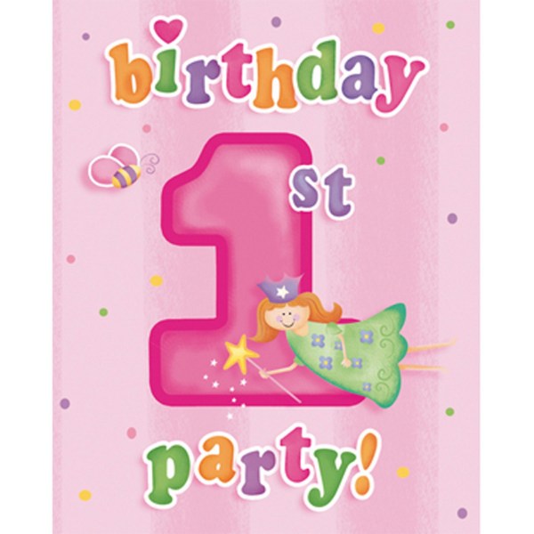 Kreativt partynöje vid 1-födelsedagsinbjudningar (paket med 8) En Si Pink One Size