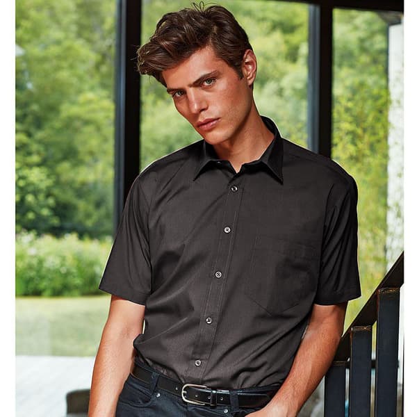 Premier Mens Short Sleeve Formal Poplin Plain Work Shirt 19 Bla Black 19