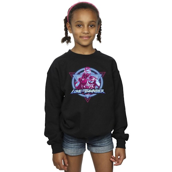 Marvel Girls Thor Love And Thunder Neon Badge Sweatshirt 12-13 Black 12-13 Years