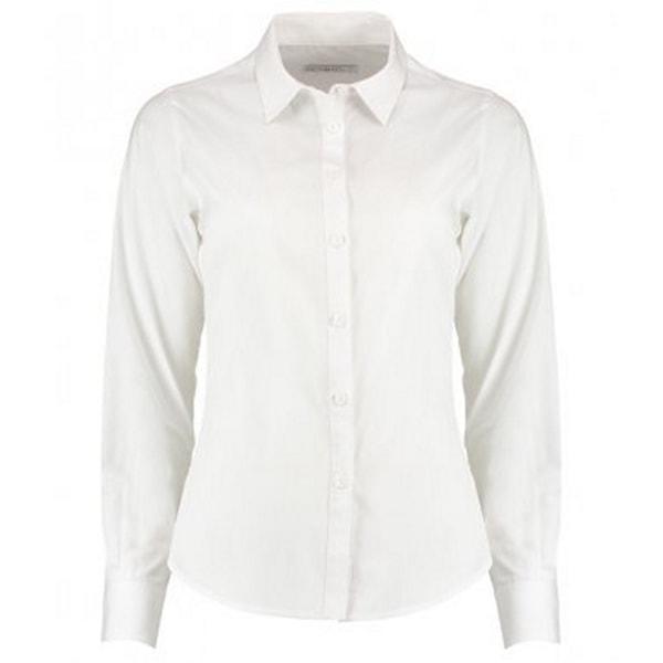 Kustom Kit Dam/Dam Långärmad Skräddarsydd Poplin Shirt 10 W White 10