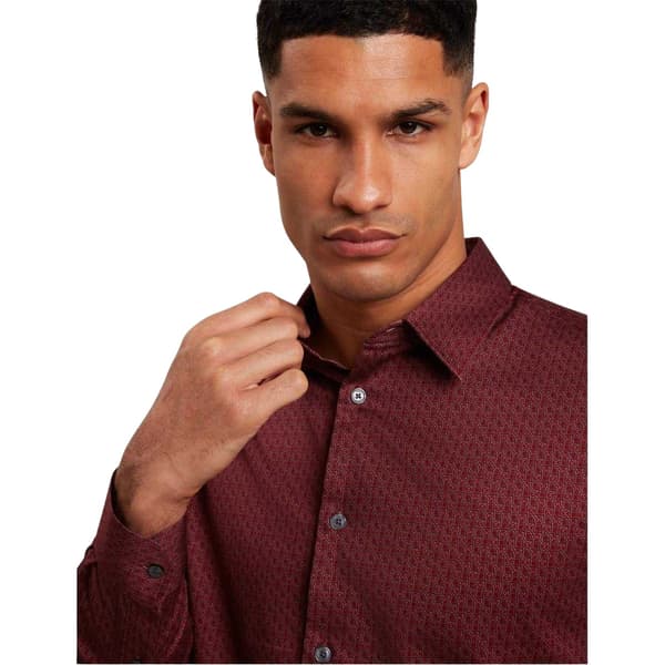 Ted Baker Herr Geometrisk Långärmad Skjorta S Mörkröd Dark Red S
