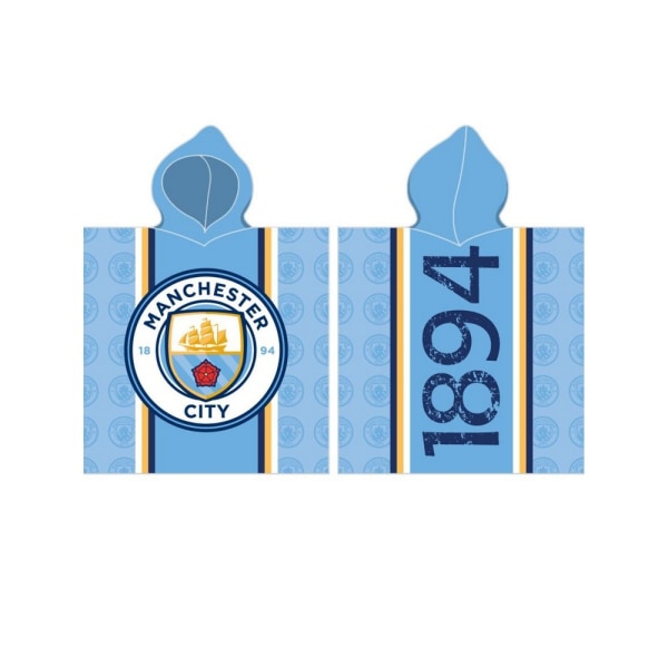 Manchester City FC-logotyp bomullshandduk med huva 110 cm x 55 cm blå/vit Blue/White/Gold 110cm x 55cm