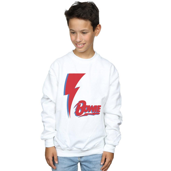 David Bowie Boys Red Bolt Sweatshirt 7-8 år Vit White 7-8 Years