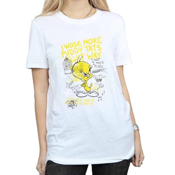 Looney Tunes Dam/Damer Tweety Pie More Puddy Tats Bomull Pojkvän T-Shirt White XXL