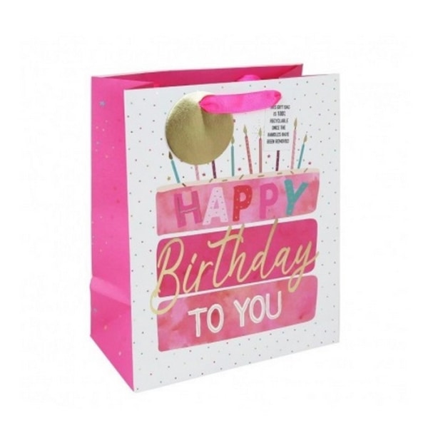 Eurowrap Girly Birthday Cake Presentpåse (pack om 6) L Rosa/Vit Pink/White L