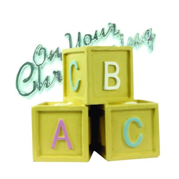 Kreativ fest på din dop baby block cake topper en Green/Yellow One Size