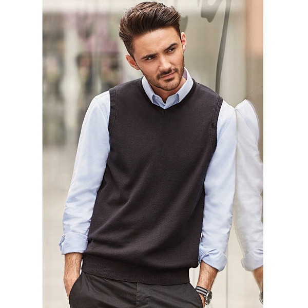 Russell Collection Herr V-hals Sleevless Stickad Pullover Topp / Charcoal Marl 4XL