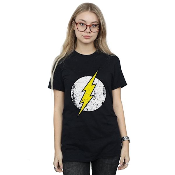 DC Comics Dam/Damer The Flash Distressed Logo Boyfriend Fit Black M