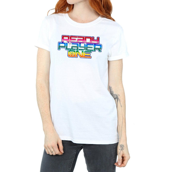 Ready Player One Dam/Damer Regnbågslogotyp Bomull Pojkvän T-shirt White XL