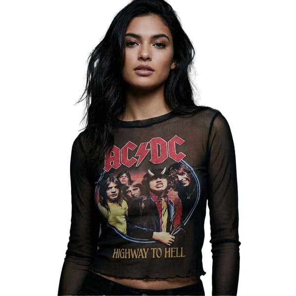 AC/DC Dam Highway To Hell Mesh-tröja med lång ärm och kort passform Black L