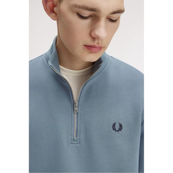 Fred Perry Herr Logotyp Half Zip Tröja S Blå Blue S