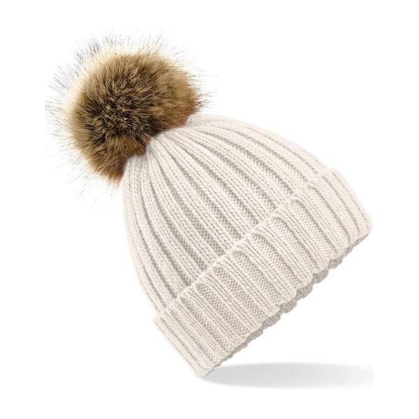Beechfield Pom Pom Faux Fur Chunky Knit Beanie One Size Oatmeal Oatmeal One Size