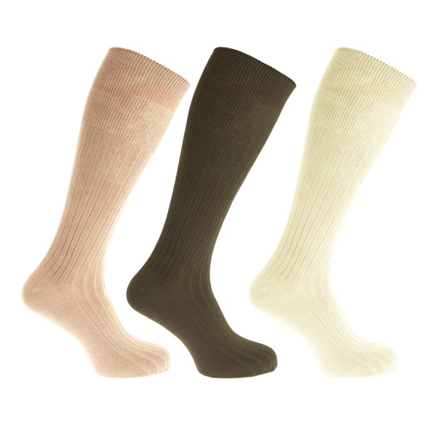 Herr 100 % bomull Ribbade knähöga strumpor (paket med 3) UK 6-11, EU Beige/Cream/Green UK 6-11, EUR 39-45