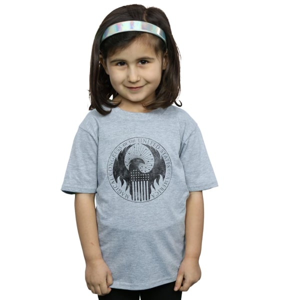 Fantastic Beasts Girls Distressed Magical Congress Cotton T-Shi Sports Grey 5-6 Years
