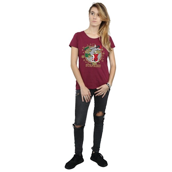 Tom And Jerry Dam/Damer Julöverraskning Bomull T-shirt X Burgundy XL