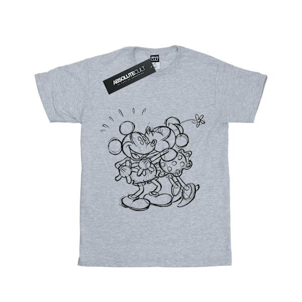 Disney Girls Mickey och Minnie Mouse Kiss Sketch Bomull T-shirt Sports Grey 9-11 Years