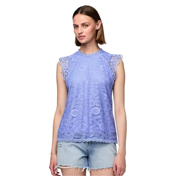 Pieces Dam Spets Höghalsad Vanlig Ärmlös Blus 8 Hydrangea 8 UK