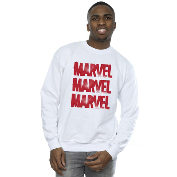 Marvel Herr Röd Spray Logos Sweatshirt S Vit White S