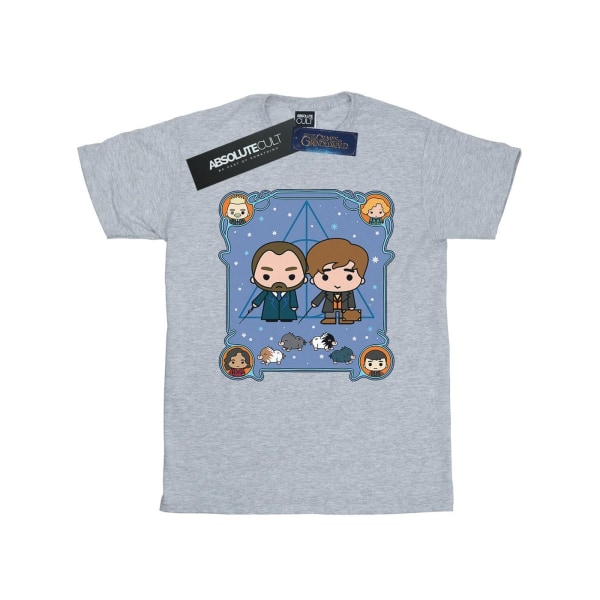 Fantastiska vidunder Girls Chibi Newt och Dumbledore bomull T-shirt Sports Grey 5-6 Years