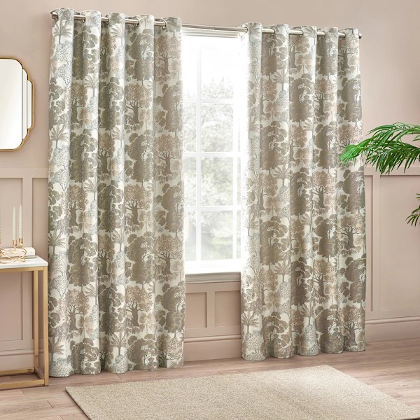 Wylder Woodlands Jacquard Blommiga Öglettgardiner 229cm x 137cm Natural 229cm x 137cm