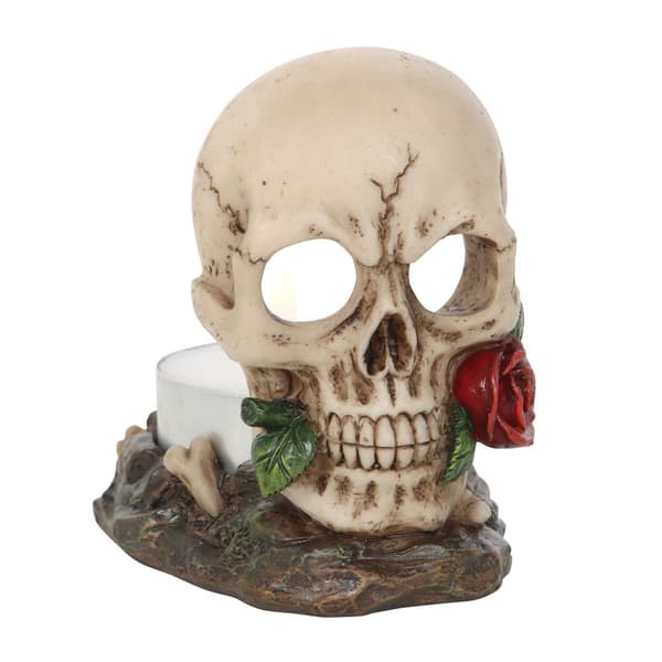Something Different Skull Rose Tealight Holder One Size Vit/Röd White/Red/Brown One Size
