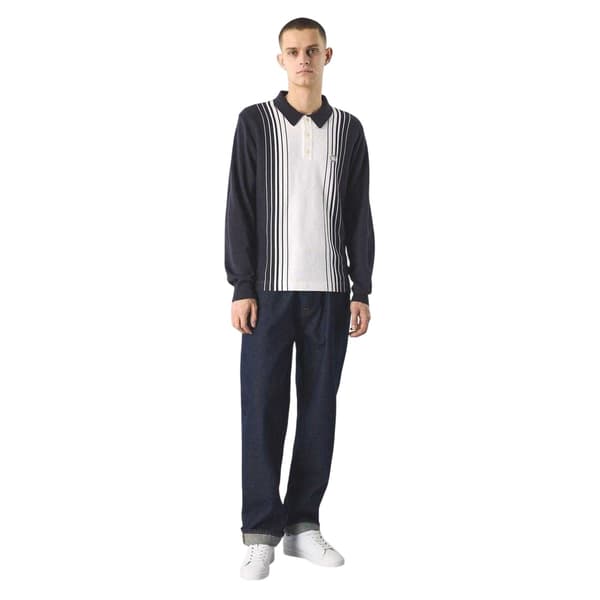Pretty Green Herr Vertikalrandig Normal Långärmad Pikétröja Navy S