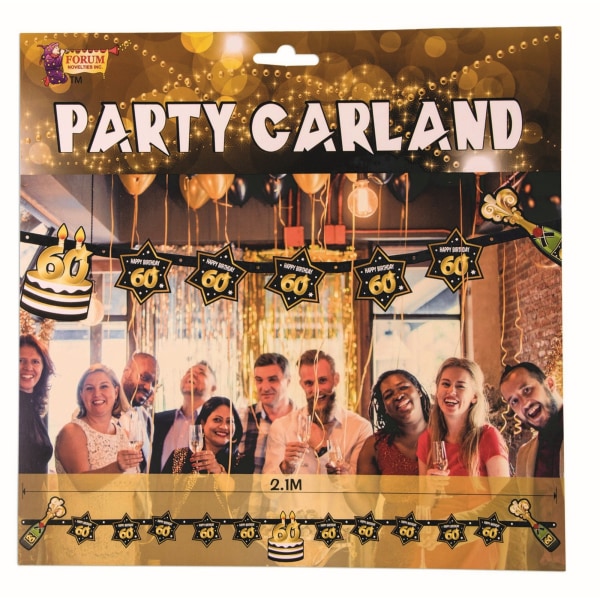 Bristol Novelty 60th Birthday Party Garland One Size Svart/Guld Black/Gold One Size