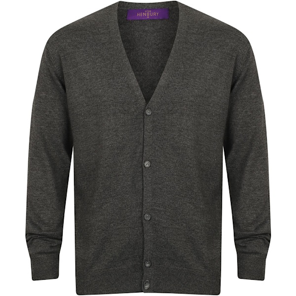 Henbury Herr V-ringad knapp fin stickad kofta XL Gråmelerad Grey Marl XL