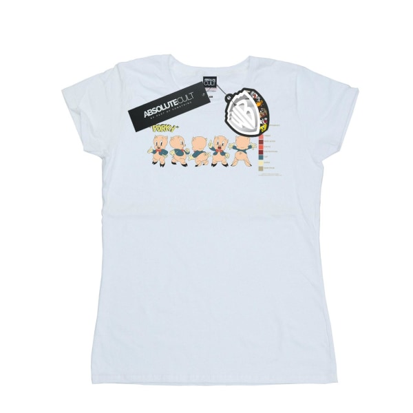 Looney Tunes Dam/Dam Porky Pig Färgkod bomull T-shirt White L