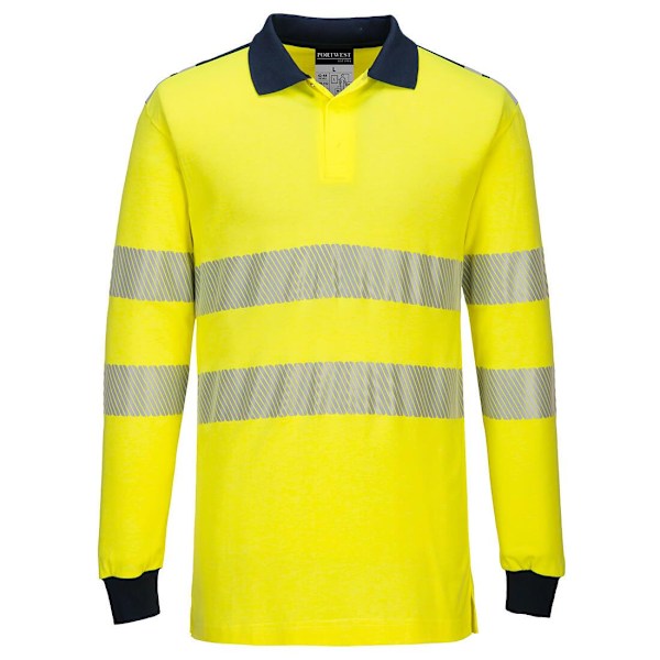 Portwest Herr PW3 Flamskyddad Hi-Vis Långärmad Polotröja Yellow/Navy M