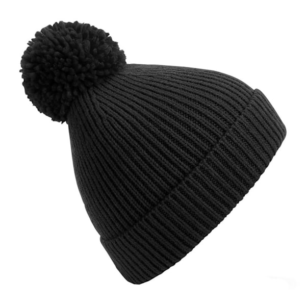 Beechfield Unisex Engineered Knit Ribbed Pom Pom Beanie One Size Black One Size
