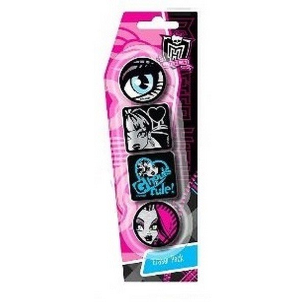 Monster High School Blister Erasers (paket med 4) One Size Black/ Black/Pink/Blue One Size