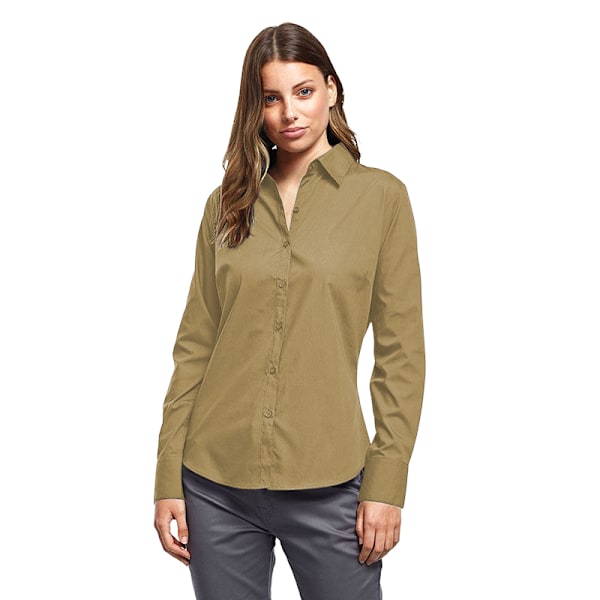 Premier Dam/Kvinnor Poplin Långärmad Blus 8 Khaki Khaki 8