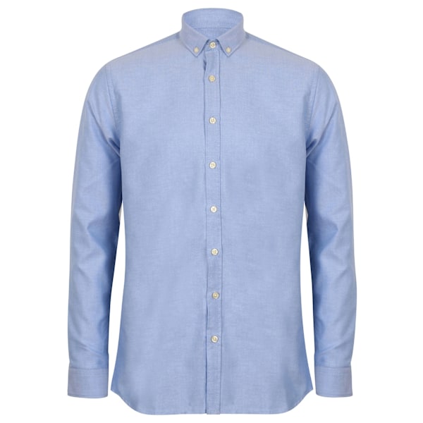 Henbury Herr Modern Långärmad Oxford Skjorta LR Blå Blue LR