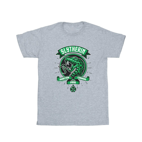 Harry Potter T-shirt i bomull med Slytherin Toon Crest för flickor, 7-8 år Sports Grey 7-8 Years